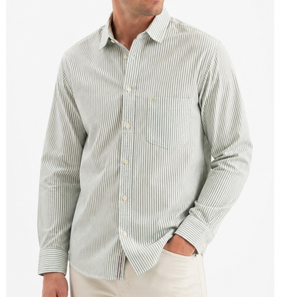 Abercrombie & Fitch Mens Sz L Striped Button Down Shirt Green White Long Sleeve
